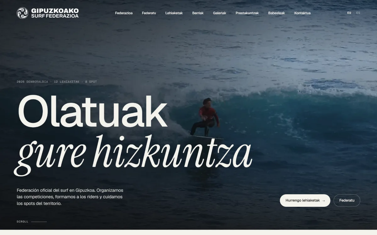 Portada de la web de Gipuzkoako Surf Federazioa.
