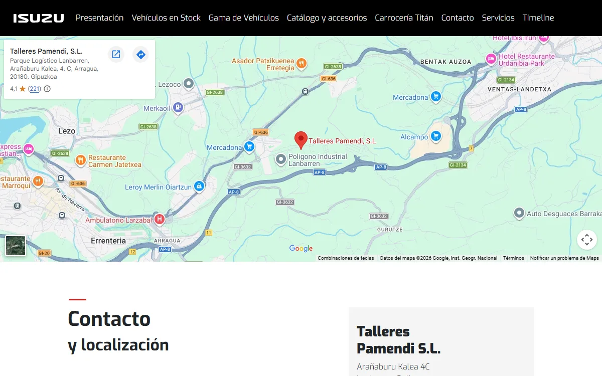 Contacto y localización, con el mapa del Parque Logístico Lanbarren