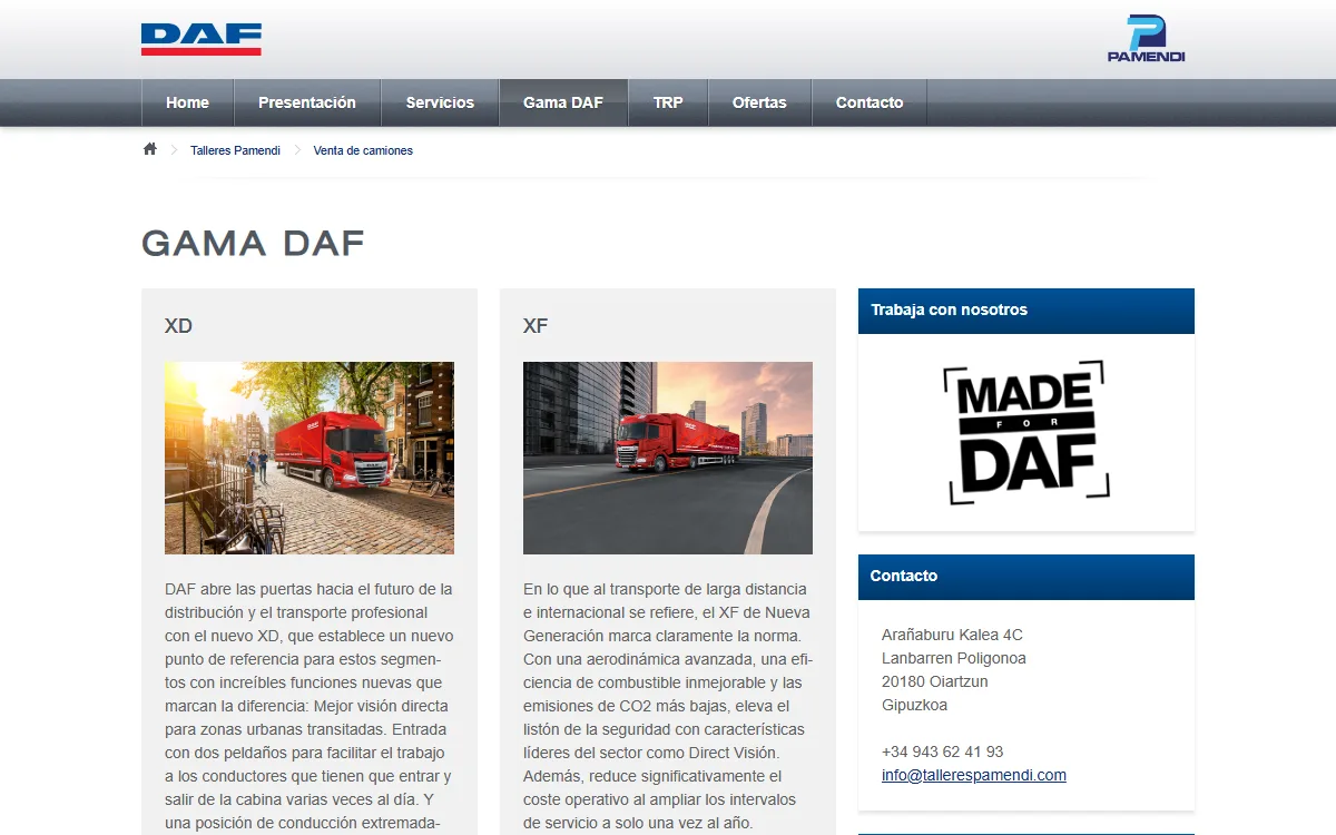 Gama DAF: cada modelo de camión con su imagen y descripción