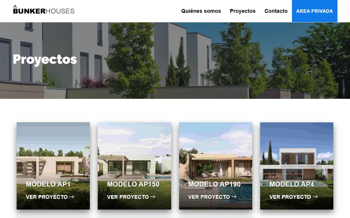Catálogo de proyectos de vivienda, con acceso a cada modelo