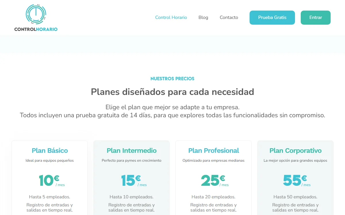 Planes según el número de empleados, todos con prueba gratuita