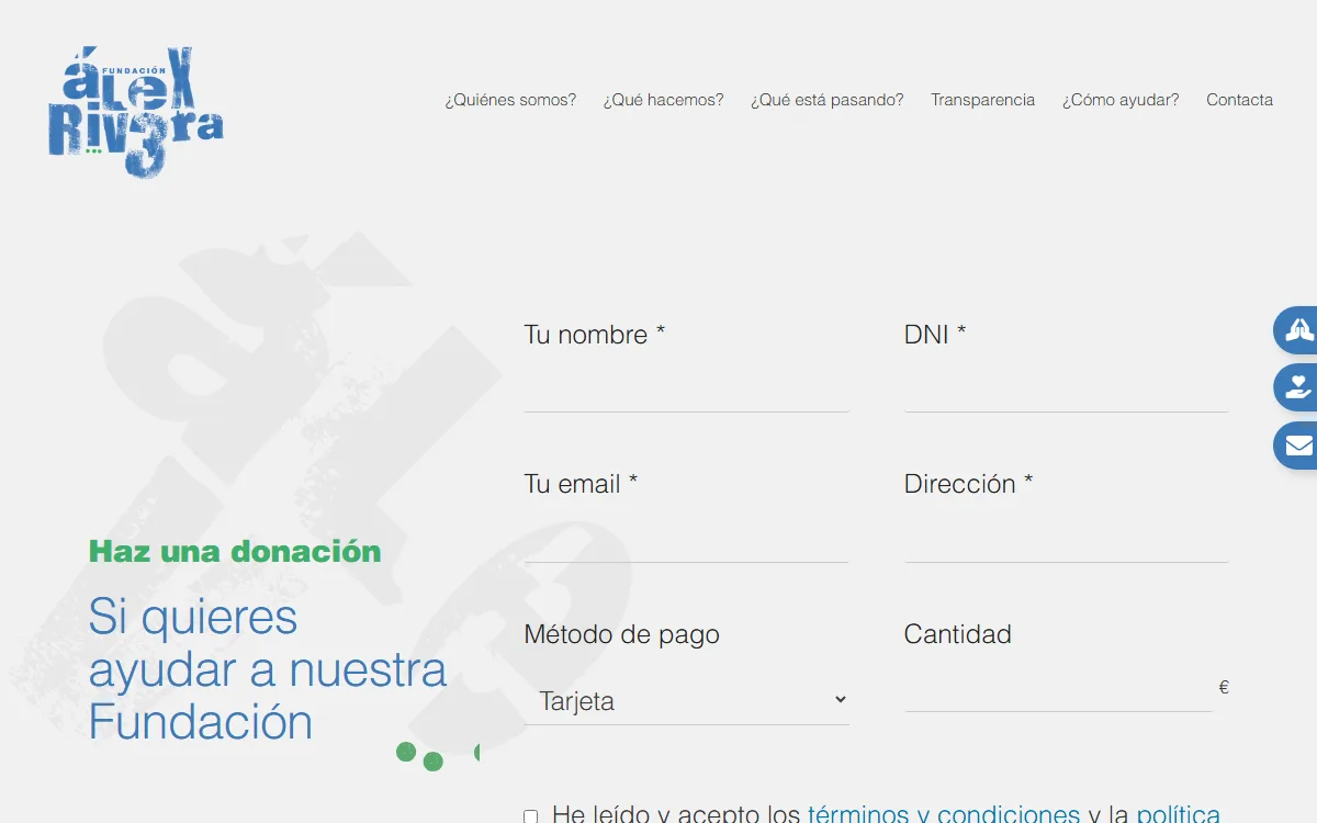 Formulario de donación, con pago con tarjeta o Bizum