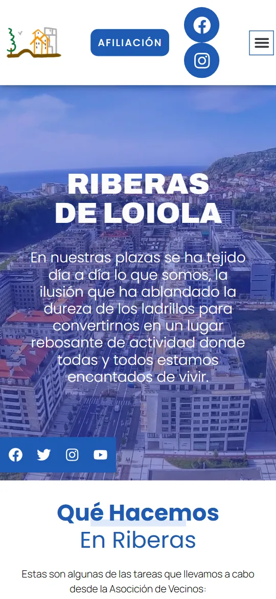 La portada en el móvil, con el botón de afiliación en la cabecera