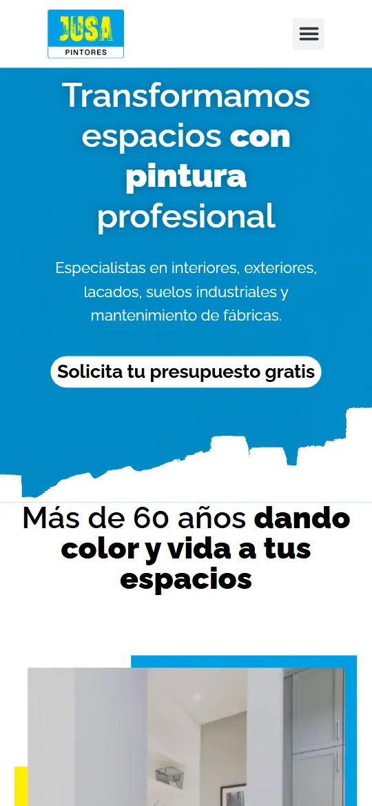 La portada en el móvil, con el botón de presupuesto gratis