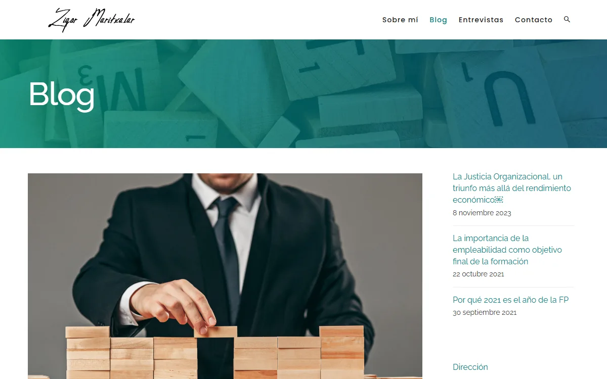 El blog, con los artículos más recientes en la columna lateral