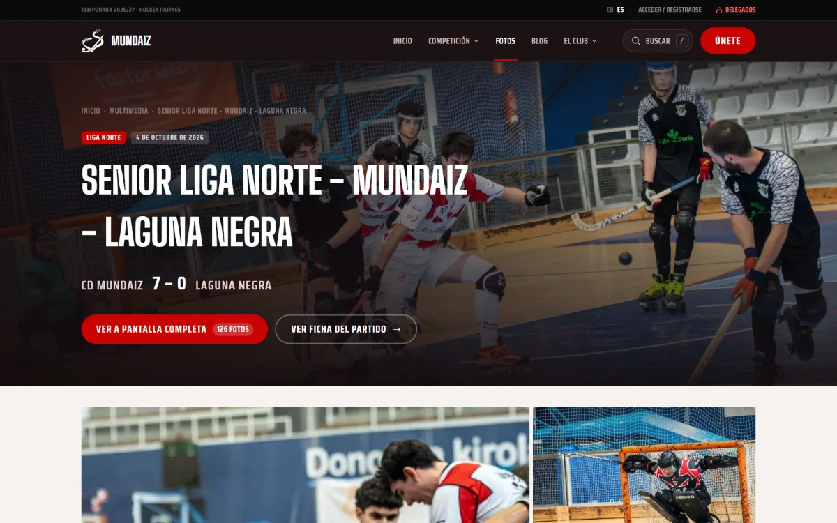 Galería de un partido, con el resultado y acceso a la ficha