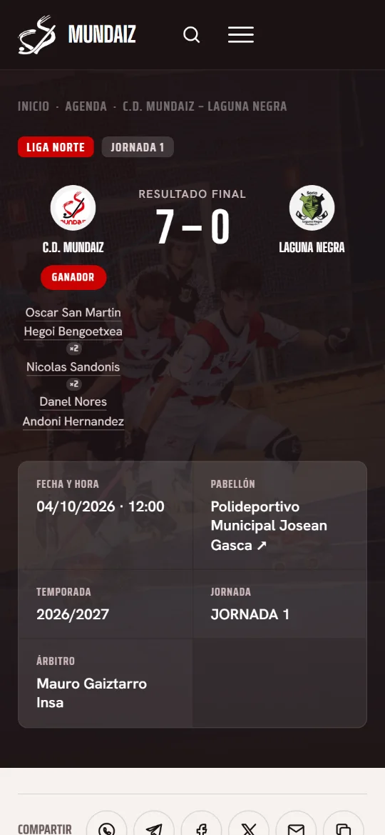 Resultado de un partido, consultado desde la grada