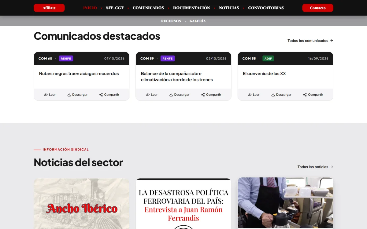 Comunicados destacados y noticias del sector en la portada