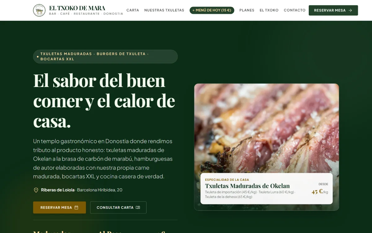 El Txoko de Mara — Web y panel de gestión para un bar restaurante de Donostia
